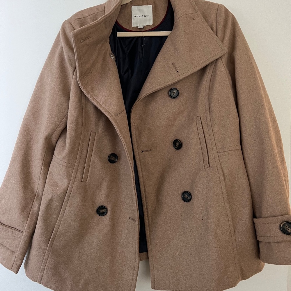 Thread & Supply Double Breasted Pea Coat in Camel